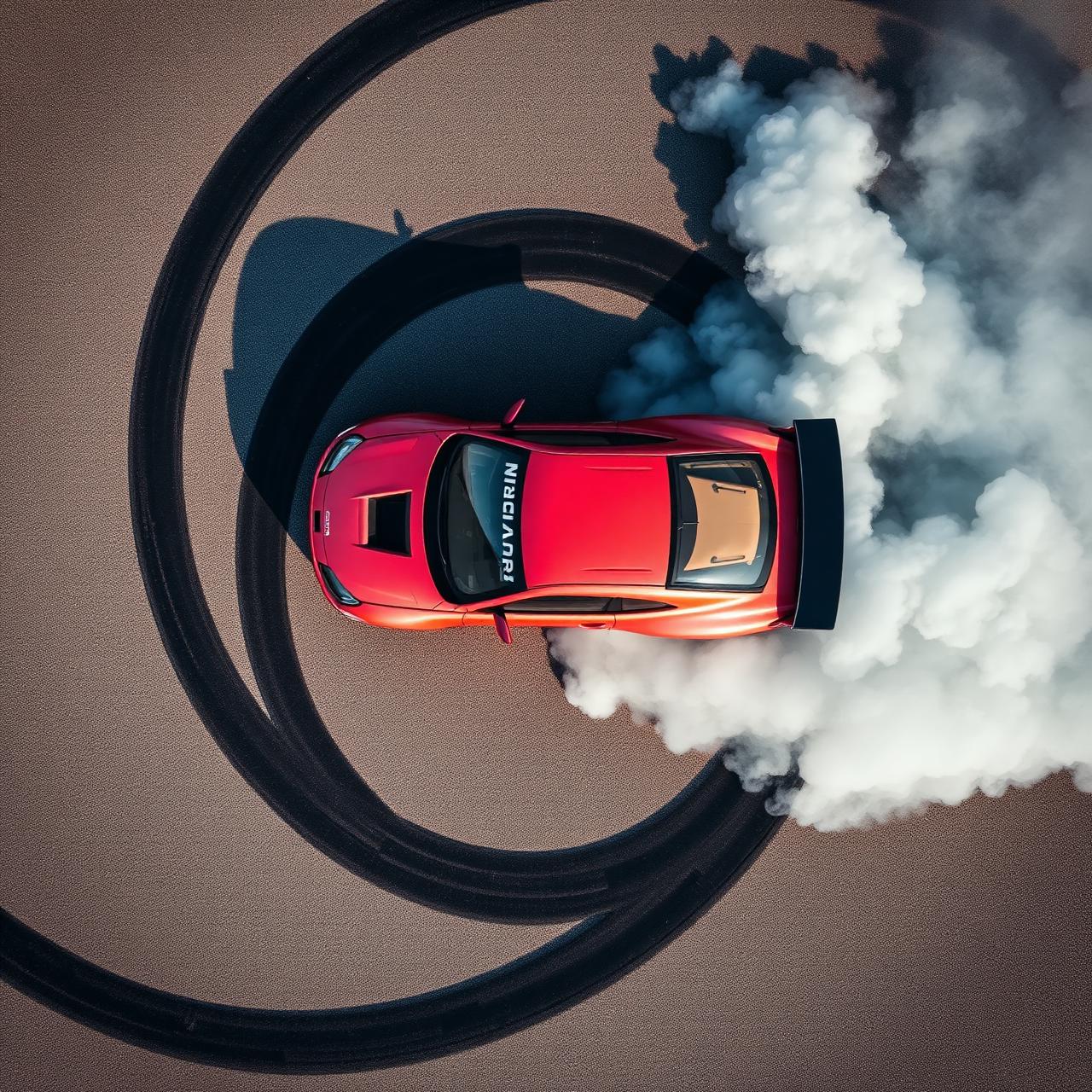 Overhead view of tire skid marks from a drift car